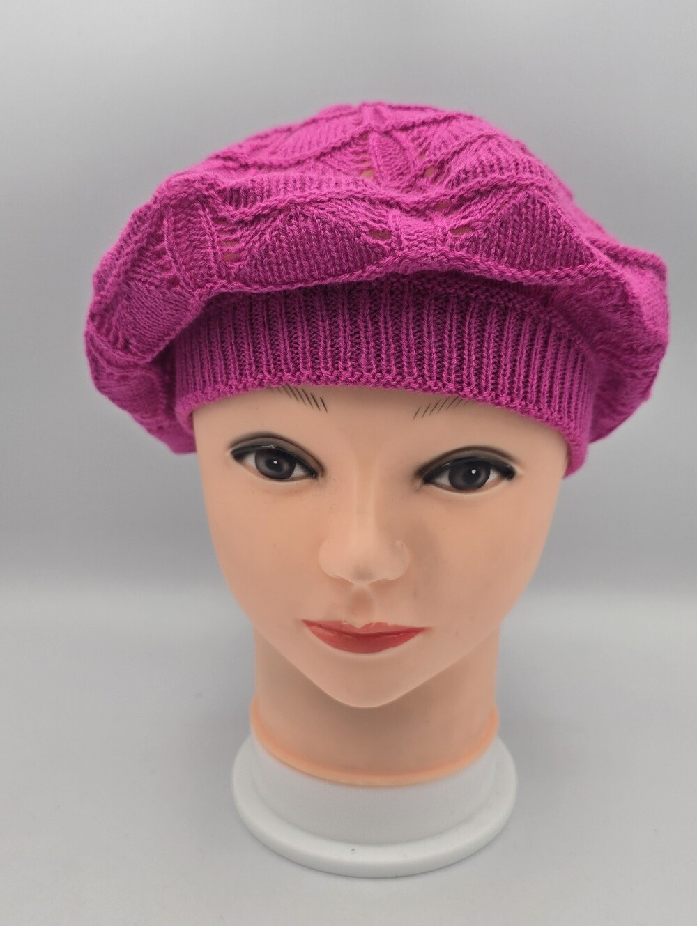Unbranded Women's Pink Knit Beret Hat One Size